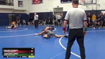 141 lbs Cons. Round 2 - Christian Lopez, Embry-Riddle (Ariz.) vs Malikhi Espiritu, Vanguard University