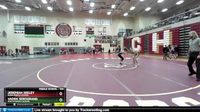 100 lbs Quarterfinal - Jeremiah Seeley, Kuna Middle School vs Vaden Skrogrand, South Middle School