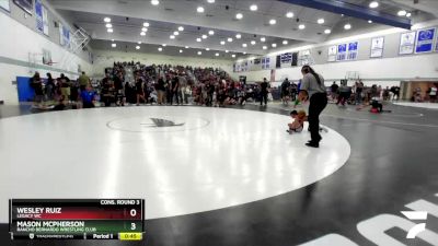 53 lbs Cons. Round 3 - Mason Mcpherson, Rancho Bernardo Wrestling Club vs Wesley Ruiz, Legacy WC