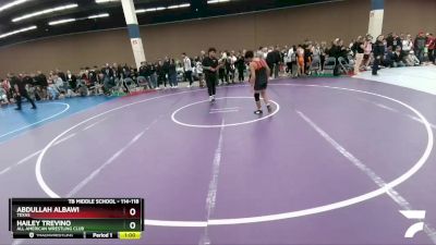 114-118 lbs Round 1 - Abdullah Albawi, Texas vs Hailey Trevino, All American Wrestling Club