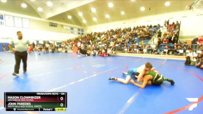 126 lbs Cons. Round 4 - John Paredes, South Hills High School Wrestl vs Mason Clowminzer, San Marcos High School