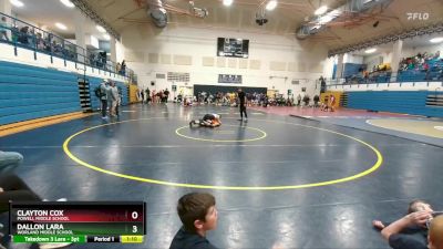 147-155 lbs Round 3 - Dallon Lara, Worland Middle School vs Clayton Cox, Powell Middle School