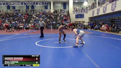 157 lbs Cons. Round 4 - Jackson Wagoner, St Francis De Sales (Toledo) vs Ryan Coronel, BOWLING GREEN