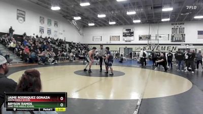 285 lbs 1st Place Match - Bryson Ramos, Lone Star Middle School vs Jaime Rodriquez Gonazalez, South Middle School