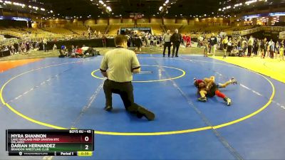 45 lbs Round 2 - Darian Hernandez, Brandon Wrestling Club vs Myra Shannon, Lake Highland Prep Spartan RTC Orlando