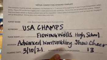 Flowing Wells High School [Varsity Show Cheer Non-Tumbling Advanced] 2021 USA Virtual West Coast Spirit Championships
