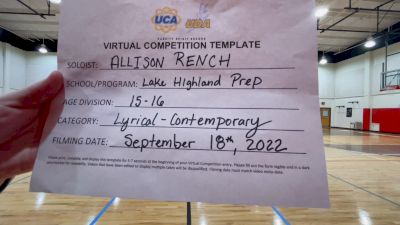 Lake Highland Preparatory High School - Allison Rench [Teen - Solo - Contemporary/Lyrical] 2022 UDA Virtual Solo Showdown
