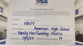 American High School [Varsity Show Cheer Non-Tumbling Novice] 2022 USA Virtual Spirit Regional I