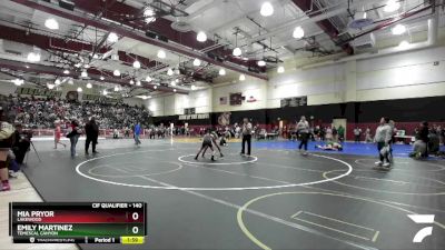 140 lbs Champ. Round 1 - Emily Martinez, Temescal Canyon vs Mia Pryor, Lakewood