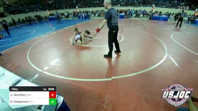 75 lbs Consolation - Uriah Warfield, Oklahoma Wrestling Academy vs Robert Stegeman, Tulsa Blue T Panthers