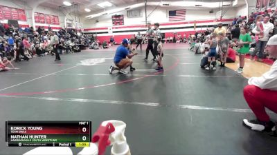 50 lbs Cons. Round 3 - Nathan Hunter, Harrisonville Youth Wrestling vs Korick Young, Team Owls