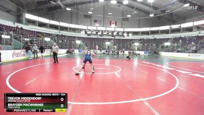 124 lbs Champ. Round 2 - Trevor Middendorf, Newark Valley Sr HS vs Brayden MacWhinnie, Tioga Sr HS