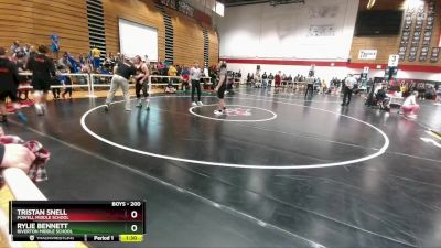 200 lbs Quarterfinal - Tristan Snell, Powell Middle School vs Rylie Bennett, Riverton Middle School