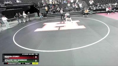 153 lbs Cons. Round 4 - Spencer Van Woerkom, Lone Peak High School vs Benson Storey, Cyprus