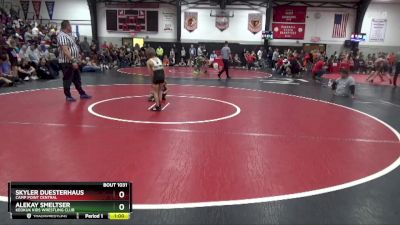 Cons. Round 1 - Skyler Duesterhaus, Camp Point Central vs Alekay Smeltser, Keokuk Kids Wrestling Club