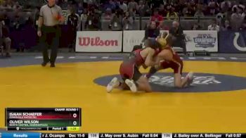 106 lbs Champ. Round 1 - Isaiah Schaefer, Evansville Mater Dei vs Oliver Wilson, North Central (Indianapolis).
