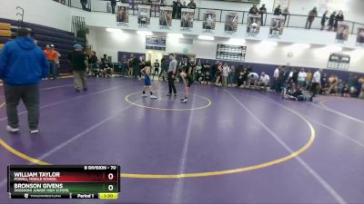 70 lbs Round 3 - Bronson Givens, Shoshoni Junior High School vs William Taylor, Powell Middle School