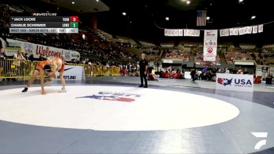 Junior Boys - 157 lbs Cons. Round 4 - Charlie Schirmer, Live Oak Wrestling Club SC vs Jack Locke, Turlock High School Wrestling