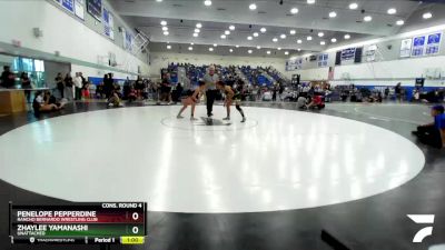 130 lbs Cons. Round 4 - Penelope Pepperdine, Rancho Bernardo Wrestling Club vs Zhaylee Yamanashi, Unattached