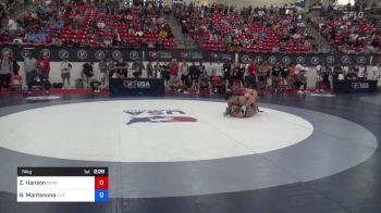 74 kg Quarters - Zach Hanson, Minnesota vs Beau Mantanona, Cliff Keen Wrestling Club