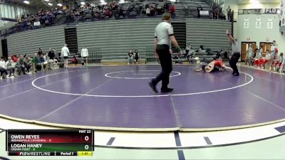 144 lbs Quarterfinals (8 Team) - Owen Reyes, Indianapolis Cathedral vs Logan Haney, Crown Point