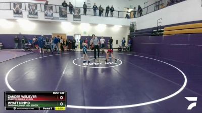 70 lbs Cons. Semi - Zander Weliever, Riverton Middle School vs Wyatt Nimmo, Shoshoni Junior High School