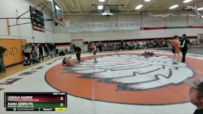 78 lbs Cons. Round 3 - Joshua Haddix, Thermopolis Wrestling Club vs Kiara DeBruyn, Rawlins Wrestling Club