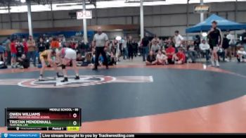 85 lbs 1st Place Match - Tristan Mendenhall, Team Real Life vs Owen Williams, Rocky Mountain Middle School