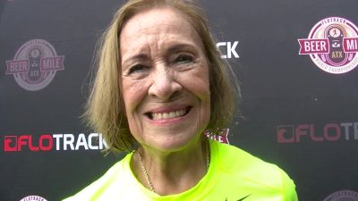 82-year-old Elvira Montes after running third FloTrack Beer Mile