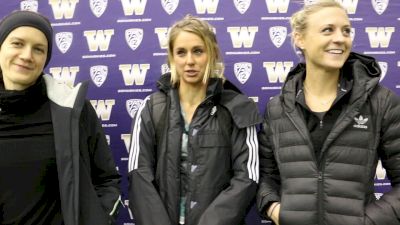 Kate Grace, Brie Felnagle, and Leah O'Connor after all setting indoor 3K PRs