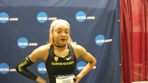 Interview with Deajah Stevens after breaking collegiate 200m record, before she was DQ'd