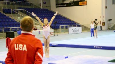 Adeline Kenlin Gets A Hug From Valeri Liukin After Hit Bar Set- Training Day 3, 2017 Jesolo Trophy