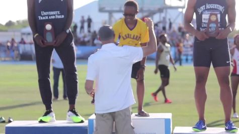Myles Pringle's younger brother accepts his NCAA DII 400m trophy for him