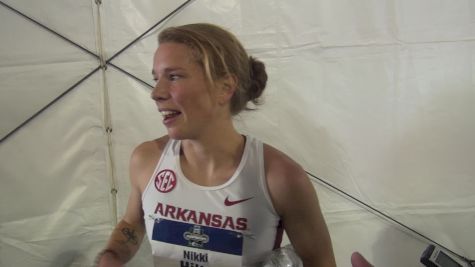 Nikki Hiltz after nail biter 1500m finish with Jamie Phelan
