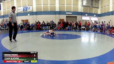 49 lbs Round 5 (10 Team) - Tyson Slaymon, Roncalli Wrestling Foundation vs Roman Pedigo, Quaker Wrestling Club