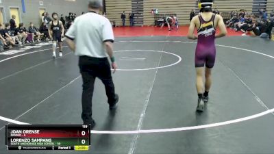 119 lbs Round 6: 1:30pm Sat. - Lorenzo Sampang, South Anchorage High School vs Joan Orense, Dimond