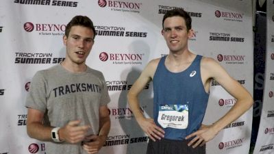 Johnny Gregorek after massive 1500m PR, said he was pushed when he felt Robby Andrews coming