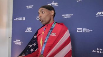 Meb Keflezighi emotional after his last marathon of his career in New York