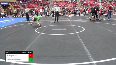 64 lbs Champ. Round 2 - Wyatt VanNorman, Linn County Twisters vs Weston Lopez, Derby Wrestling Club