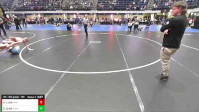 7th - 8th grade - 123 Cons. Round 1 - Aaden Luke, Iowa vs Greyson Grell, Big Game Wrestling Club