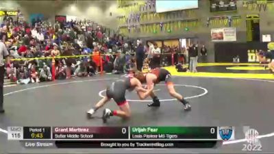 116 lbs Cons. Round 3 - Urijah Fear, Louis Pasteur MS Tigers vs 