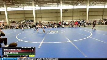 75 lbs Cons. Round 1 - Porter Mortensen, Rocky Mountain Middle School vs Diesel Johnson, Nyssa