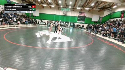 157 lbs Cons. Round 2 - Sergio Cardenas, Worland vs Cody West, Lander Valley