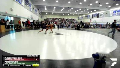 120 lbs Champ. Round 2 - Perseus Woo, Santa Monica High School Wrest vs Enrique Sermeno, Friendly Hills Wrestling Club