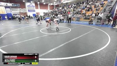 165 lbs Cons. Round 5 - Seth Parry, Newport Harbor vs David Roman, Corona High School