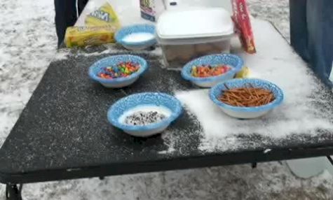 Volunteers handing out food on Boston Marathon course