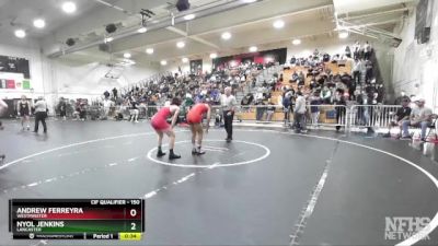 150 lbs Cons. Round 4 - Andrew Ferreyra, Westminster vs Nyol Jenkins, Lancaster