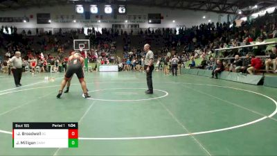 285 lbs Quarterfinal - John Broadwell, Beech Grove vs Jack Milligan, Carmel