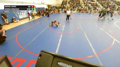 70 lbs Quarterfinal - Miguel Lopez, Southwest Stallions WC vs Kainoa Sheldahl, Mantanona Training Center MTC