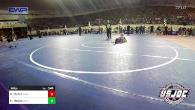 67 lbs Semifinal - Keegan Myers, Cushing Tigers vs Hayden Hayes, Weatherford Youth Wrestling